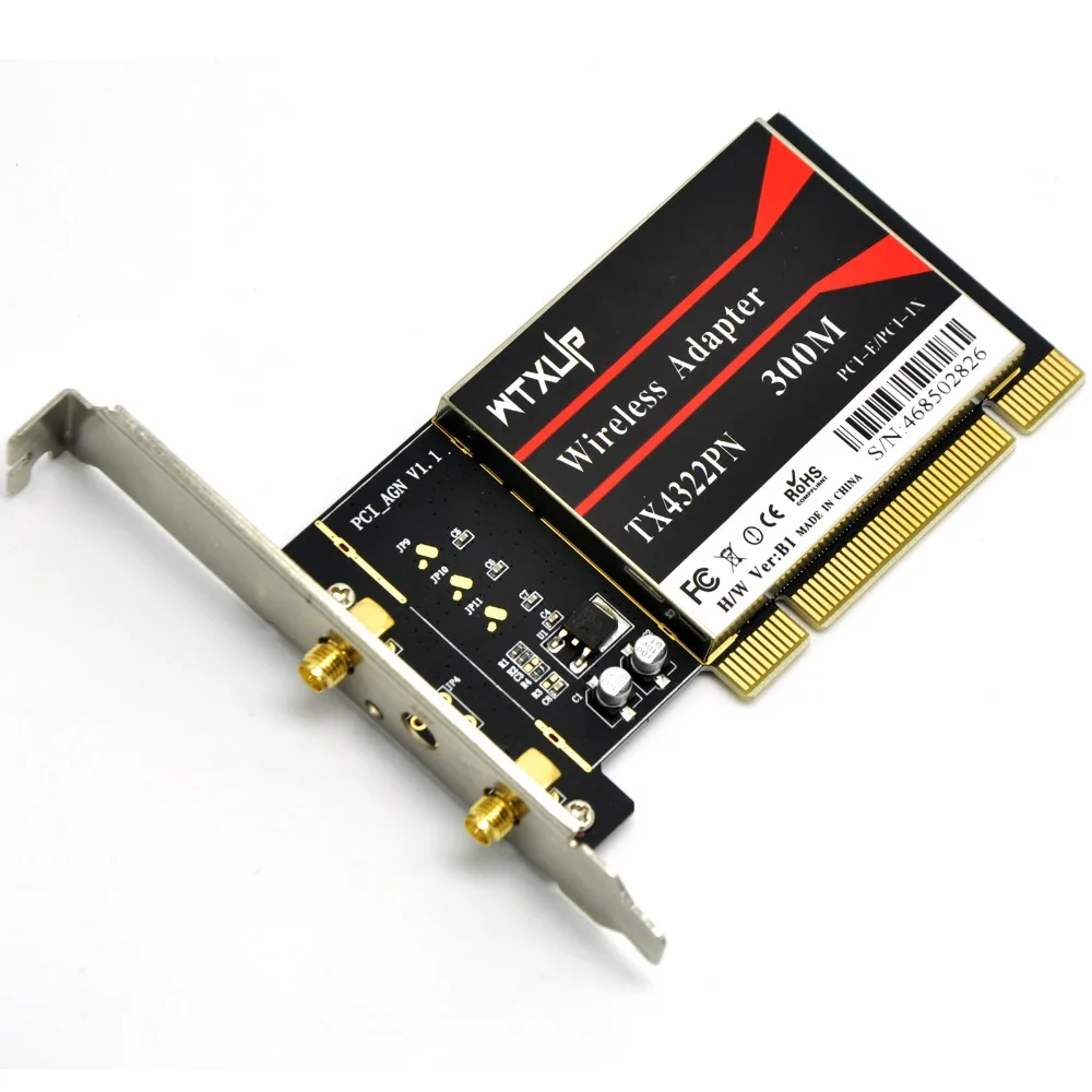 WTXUP Broadcom BCM4322 802.11n 300 Мбит/с Беспроводная PCI WLAN карта настольный PCI WiFi адаптер для MAC/Windows 7/8/10/Linux
