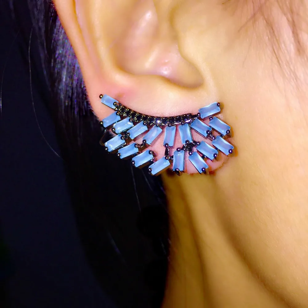 L3.2* W1.5cm кубический цирконий Модные Крылья из перьев формы прямоугольные клипсы с камнем Каффа для женщин уха аксессуары свадьбы