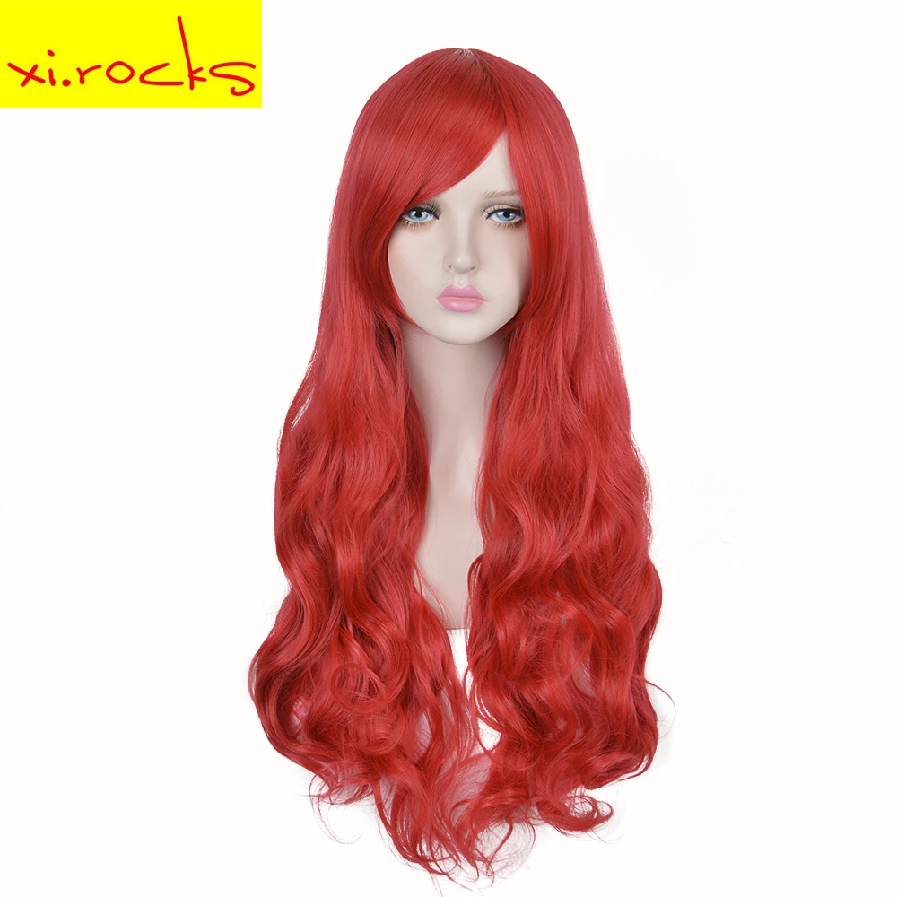 

3127 Xi.rocks Lady's Long Curly Bright Red Synthetic hairstyle Makeup Halloween Cosplay Wigs The Little Mermaid