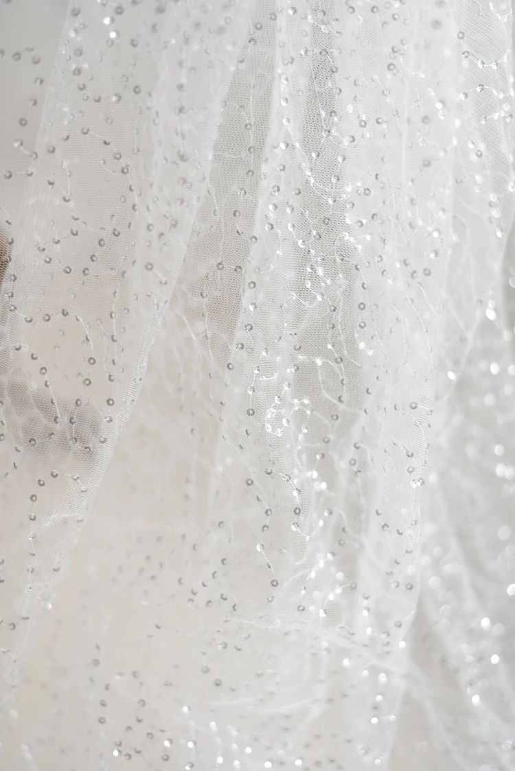 5 Ярд Необычные полупрозрачные блестки тюль кружева ткань в белом цвете для свадебного платья, платье-пачка вуаль для невесты, ткань Linnig
