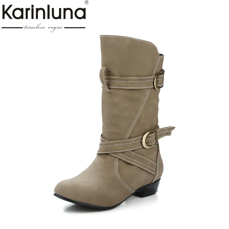 

KARINLUNA Large Size 34-45 British Style Women Shoes Woman Slip On Buckles Autumn Winter Cowboys Boots Girls Footwear