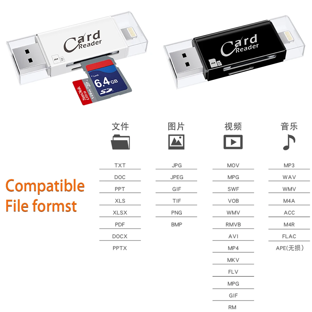 USB 3 0 Lightning Card Reader OTG Flash Drive microSD TF Card Memory Card Reader Adapter 4