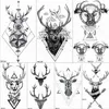 OMMGO Geometric Elk Antlers Temporary Triangle Tattoos Round Arrow Deer Rhombus Tattoo Body Art Arm Black Fake 3D Tatoos Sticker ► Photo 1/6