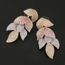 Janekelly знаменитостей любимая Роскошная коллекция листьев цветок полная микро кубическая циркониевая подвеска Свадебные серьги для женщин