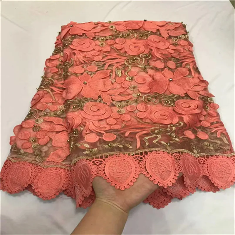 

2019 High Quality African Lace Fabric Red Color French Net Embroidery Tulle Lace Fabric For Nigerian Wedding Party Dress