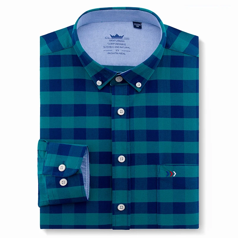 Meilleur Hommes Oxford de Coton Régulier Fit Casual Bouton vers le bas Chemises À Manches Longues Solide Plaid Rayé Loisirs Bureau vêtements de travail Robe Chemise