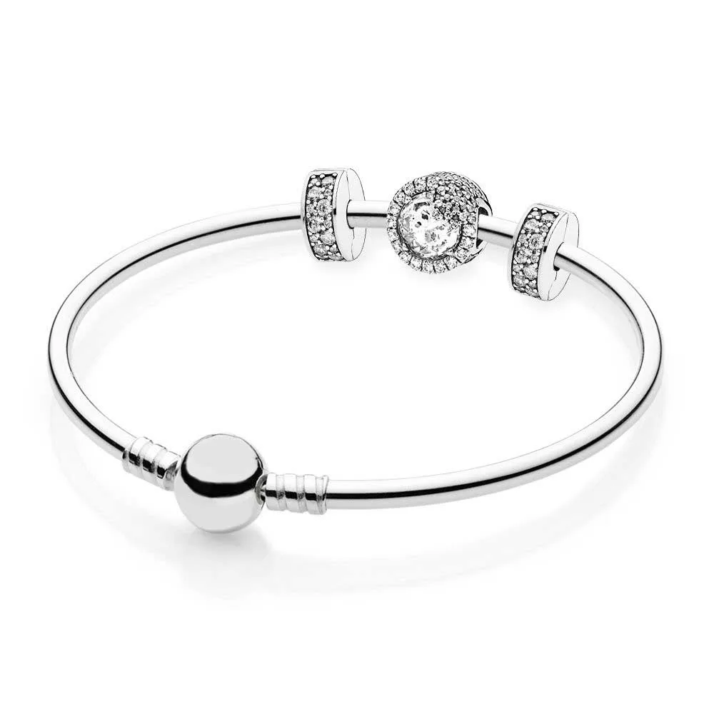 

NEW 925 Sterling silver Dazzling Snowflake Bangle Set Clear CZ fit DIY Original charm Bracelets jewelry A set of prices