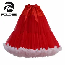 FOLOBE Red Knee Length Tulle Skirt Vintage Tutu Skirts Womens Lolita Party Prom Petticoat faldas de tull Mujer Saias Jupe