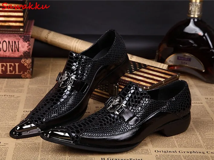 Мужские в английском стиле Вечерние модельные туфли с металлическим носком из натуральной кожи змеиный принт на шнуровке свадебные
