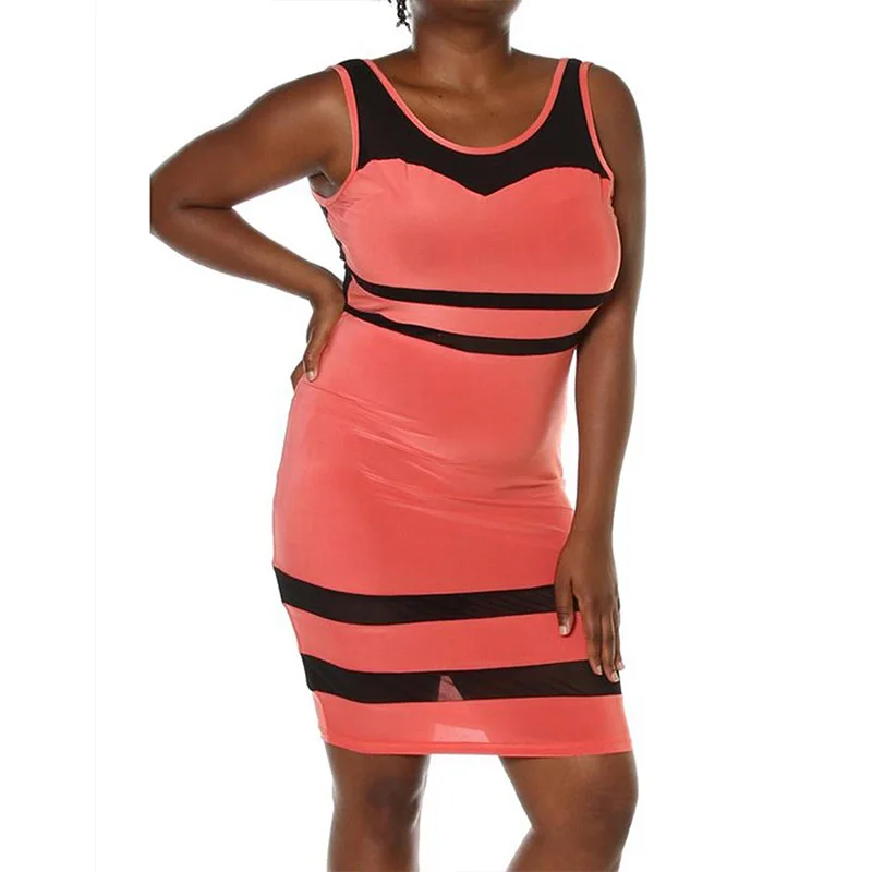 Street Fashion Mesh Patchwork Tank Sleeve Dress Vestido Plus Size Round Neck African Style Wrapped Summer Women Clothes 2018 (1)