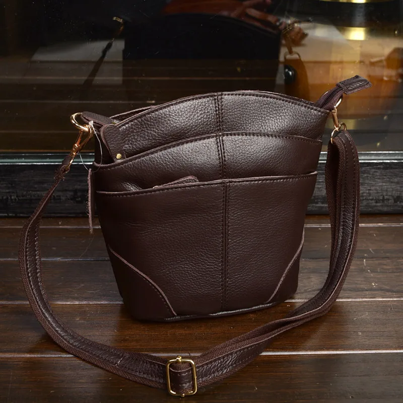 

New Style Women Genuine Leather Shoulder Bag Mini Multilayer Pockets Crossbody Bag