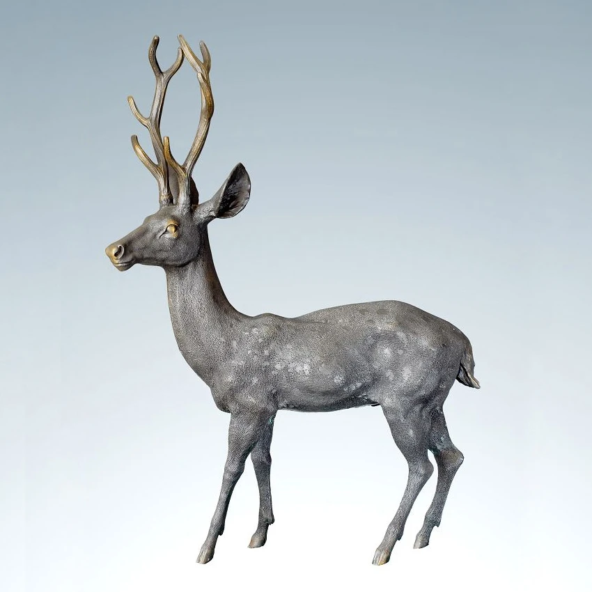 

ATLIE BRONZES Copper Brass deer statue Large Auspicious deer fengshui Soft outfit decoration Symbolize longevity