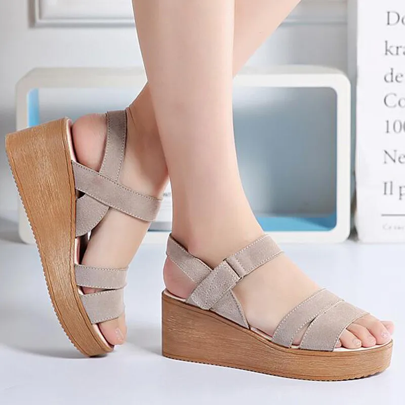 

SAILING LU Women Sandals Suede Leather Wedges Heel Sandals Female Beach Gladiator Sandals Ladies Platform Sandals Shoes XWZ5974