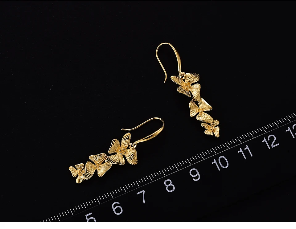 Original Gold Color Triple Flowers Fashion Drop Earrings | Muduh Collection