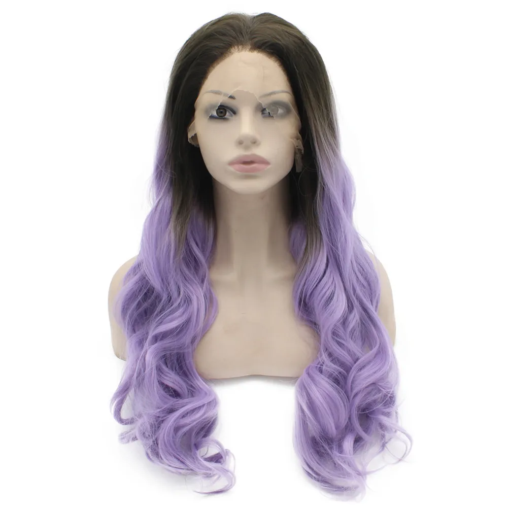 Sf5 Cheap Ombre Wig Brown Purple Two Tone Synthetic Hair Wig Wavy