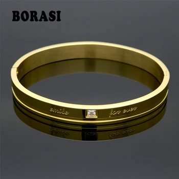

Couple Gold Color Designer Stainless Steel Bangles Crystal Cuff Buckle Love Opening Bracelet For Women Jewelry Pulseiras