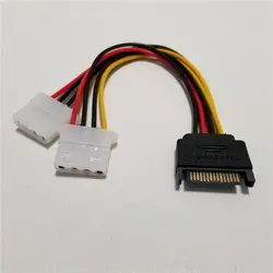 15Pin SATA 2 Dual 4Pin IDE Molex Мощность привести Y Splitter кабель Шнур 18AWG провода 20 см