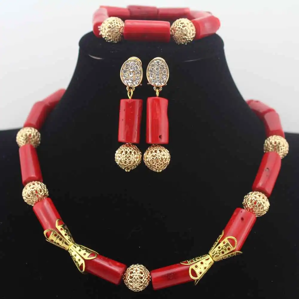 

New Nigerian Wedding Coral Beads dubai Costume Bead Jewelry Set African Coral beads Jewelry Set Free Shipping W13665