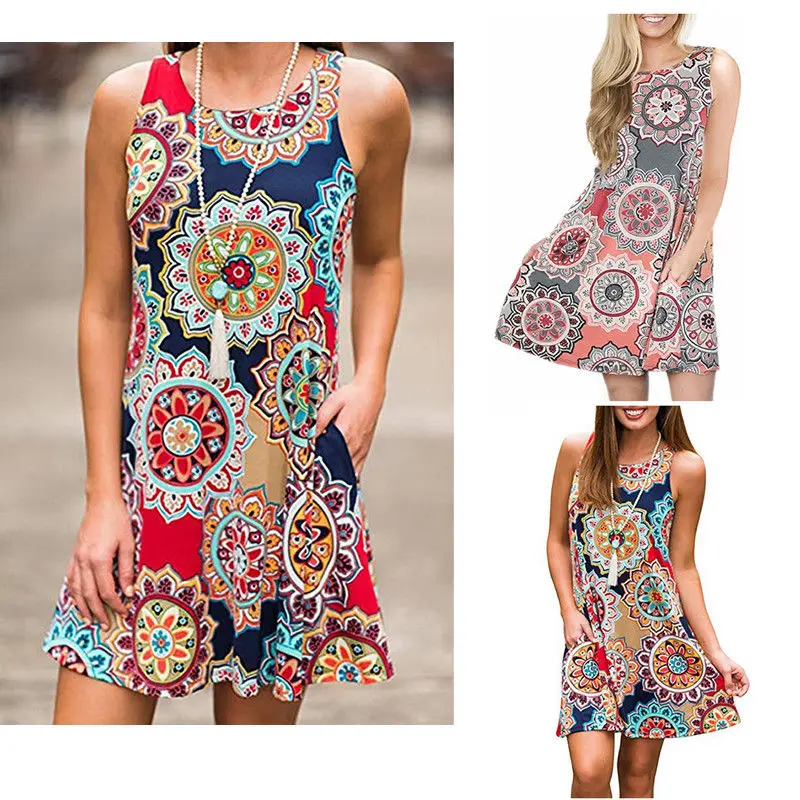 2018 Summer Bohemian Causal Women Ladies Dress 2 Style Sleeveless