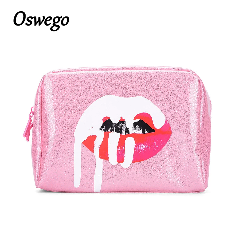 

Oswego Makeup Bag Women PU Letter Pink Make Up Bag Fashion Large Travel Organizer Cosmetic Bag Women 2019