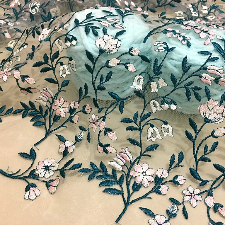 

blue flower gold mesh lace embroidery lace fabric Wedding Dress Tulle Skirt Material fabrics for patchwork