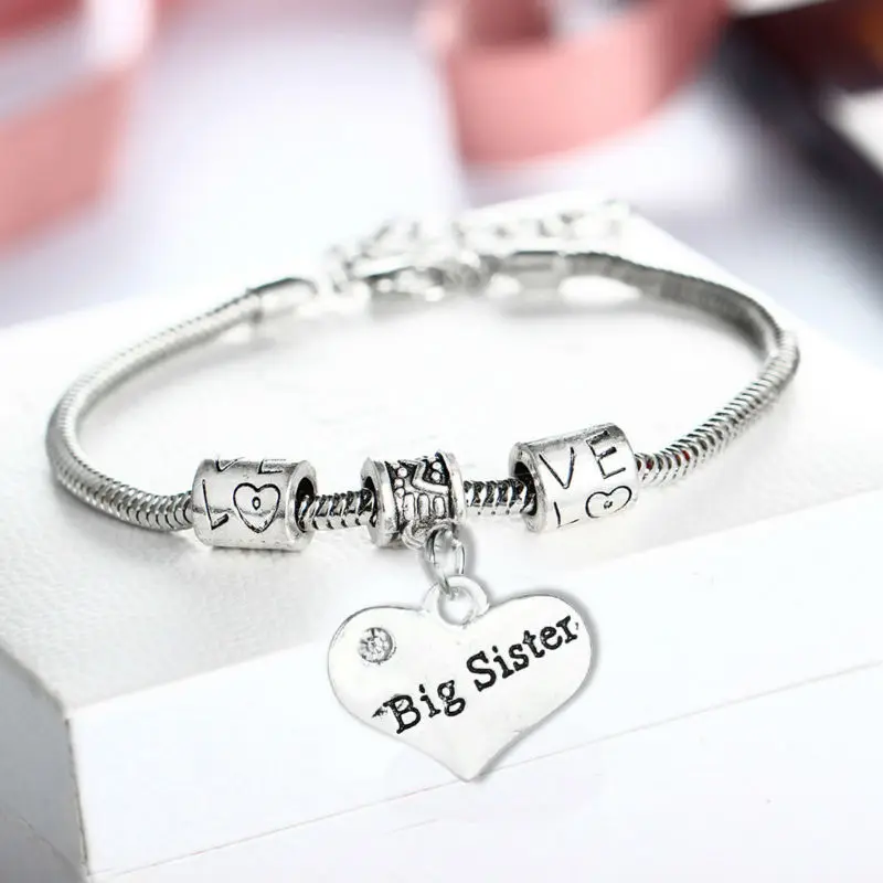 

Fashion Crystal Love Heart Big Sister Sis Bracelets Women Girl Friend Jewelry Family Gifts Chain Bangle Friendship Wristband New