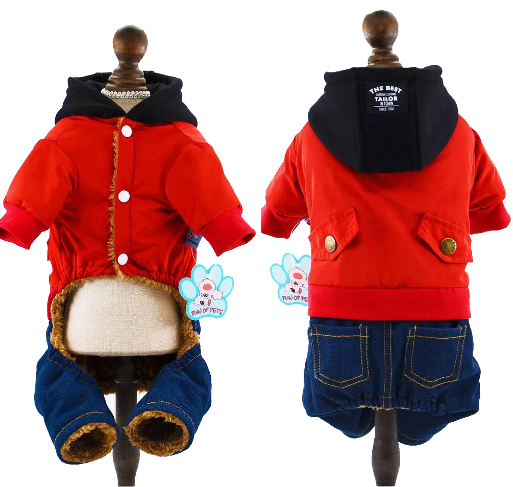 

Dog Jumpsuit Jean Clothes for Small Pet Winter Dog Outfit Pet Coat Overalls 3 Color XS S M L XL
