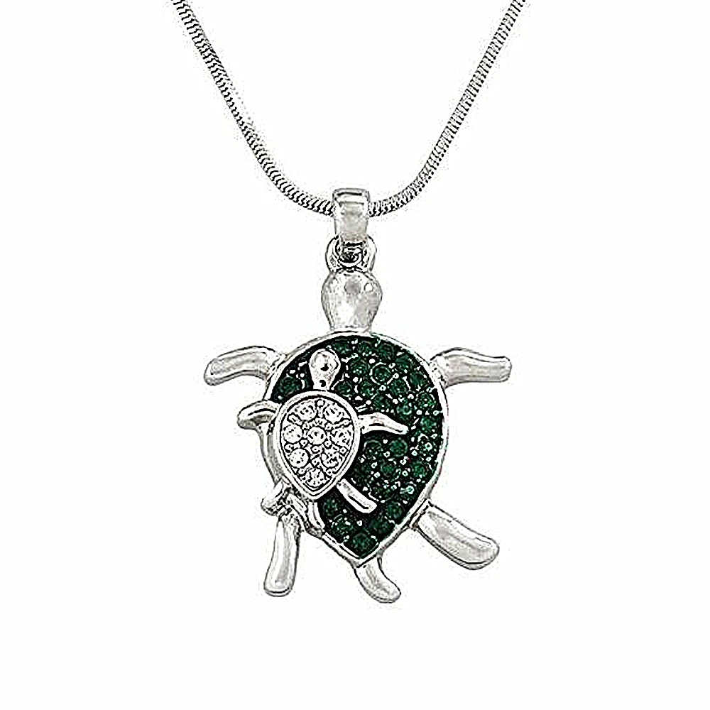 

Sea Life Collection Alloy Silver Plating Crystal Mother And Bay Turtle Pendant Animal Snake Chain Necklace For Mother's Gift