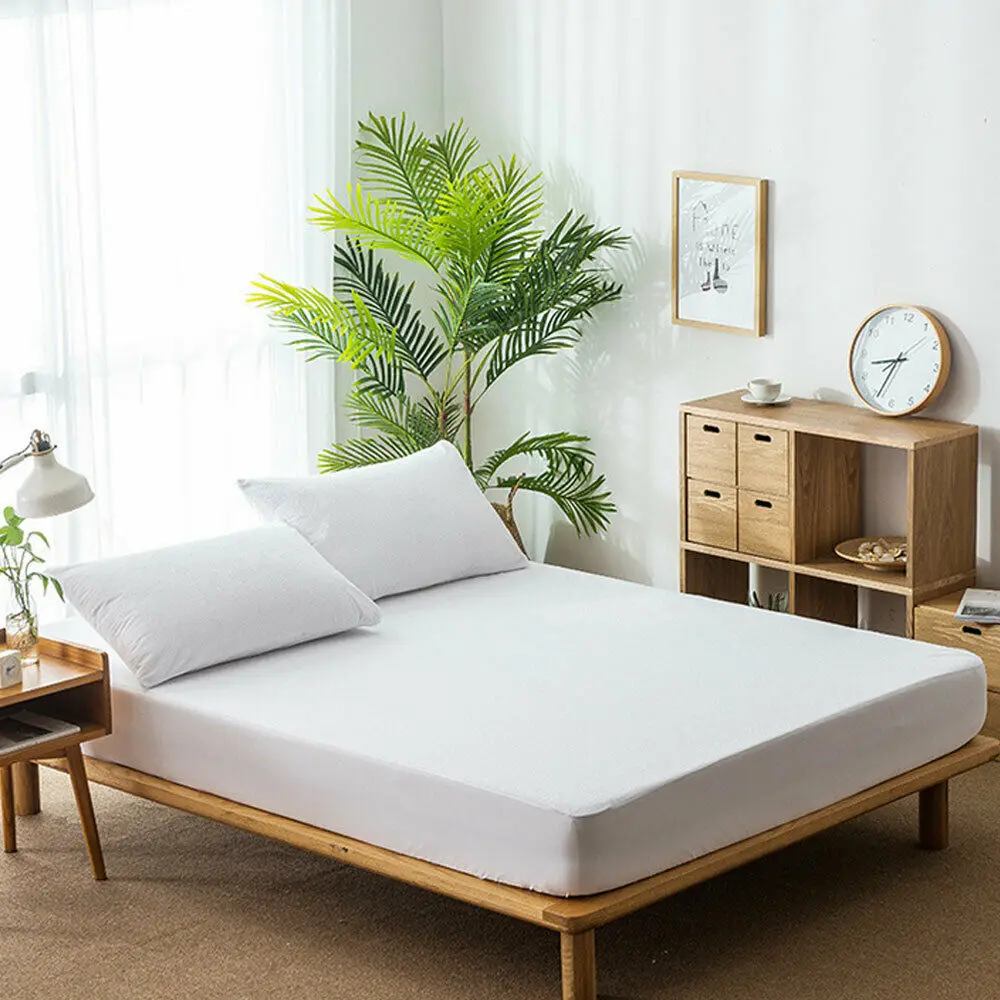 

Anti Mite Bug Proof Fitted Sheet Protection Waterproof Mattress Protector with Elastic Solid Color Hypoallergenic Mattress Cover