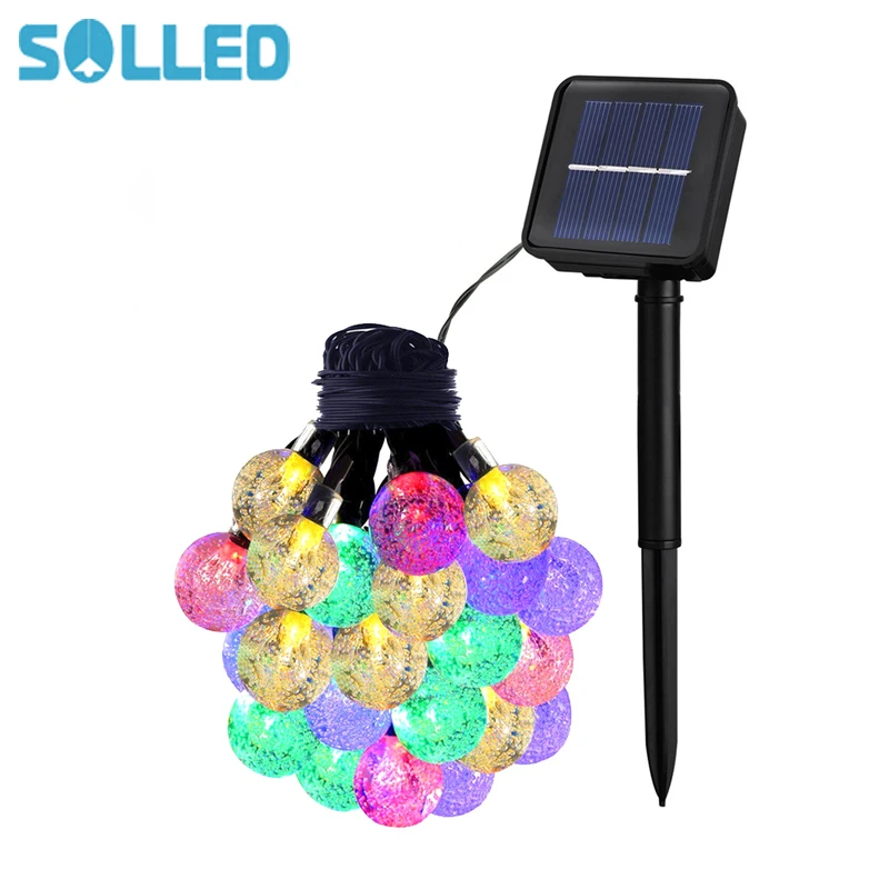 SOL светодиодный шар с кристаллами, Солнечная лампа, 30 светодиодный, 6 м, светодиодный, сказочный свет, Солнечная гирлянда, садовый, Рождественский Декор для улицы