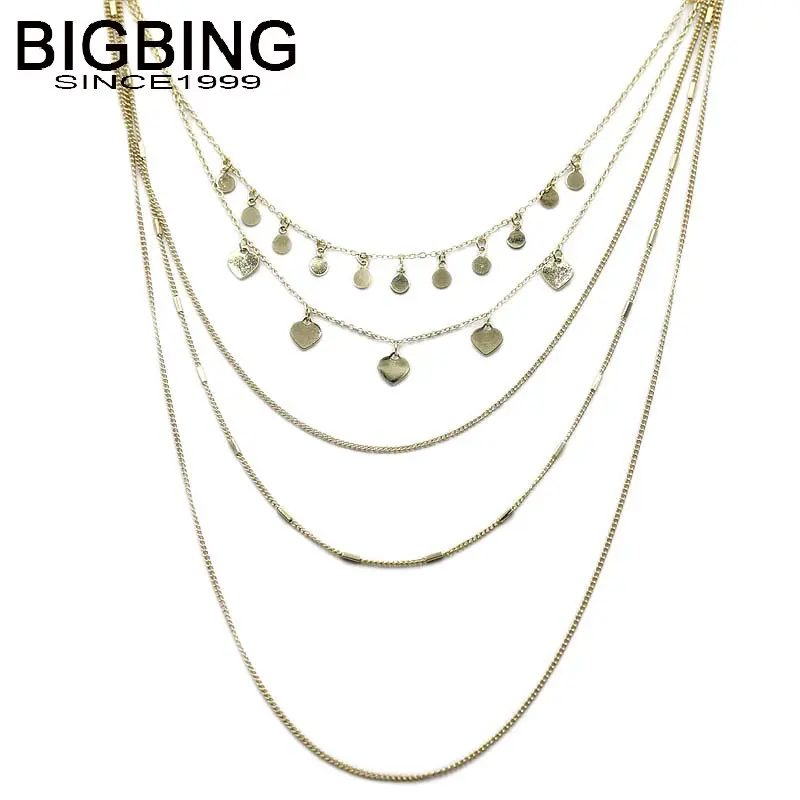 

S106 BIGBING fashion jewelry golden chain tassel heart layered necklace fashion women necklace wholesale fashion jewelry