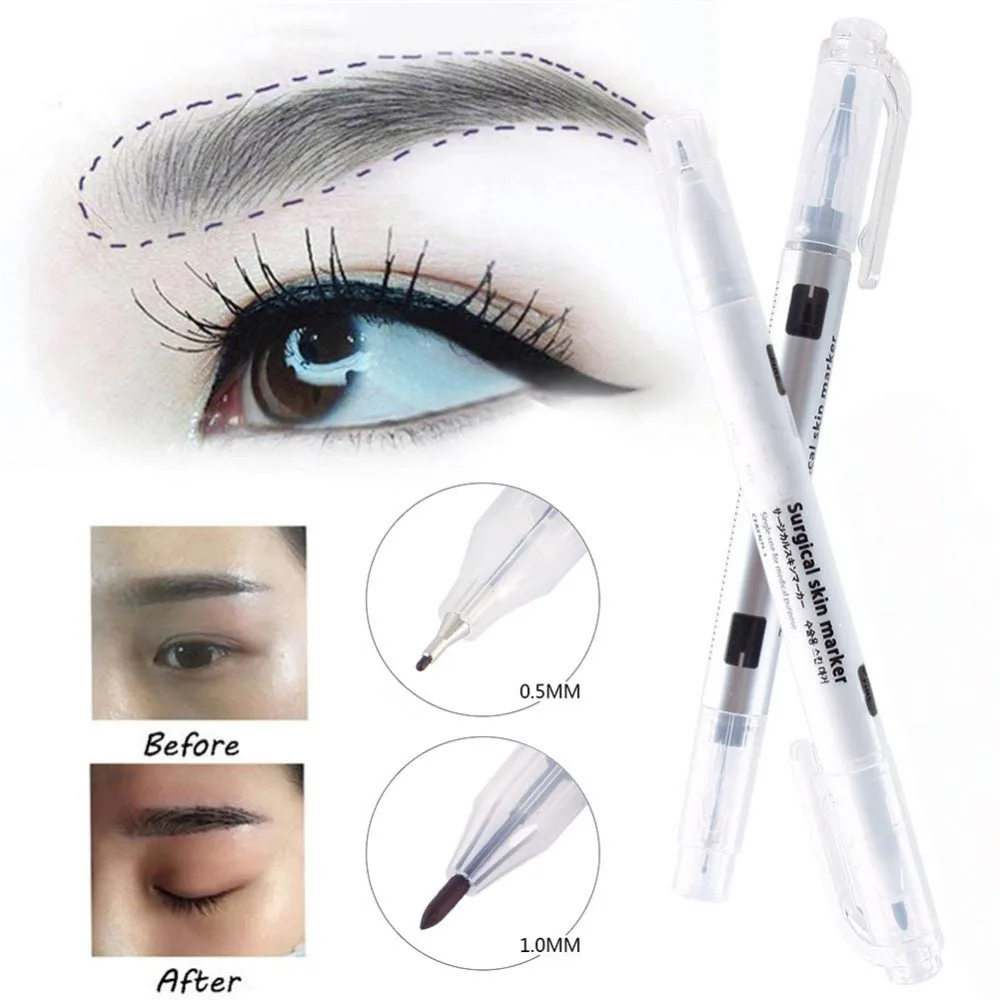 

1Pc Microblading Tattoo Eyebrow Skin Marker Pen With Measure Measuring Ruler Tattoo Eyebrow Marker Pen