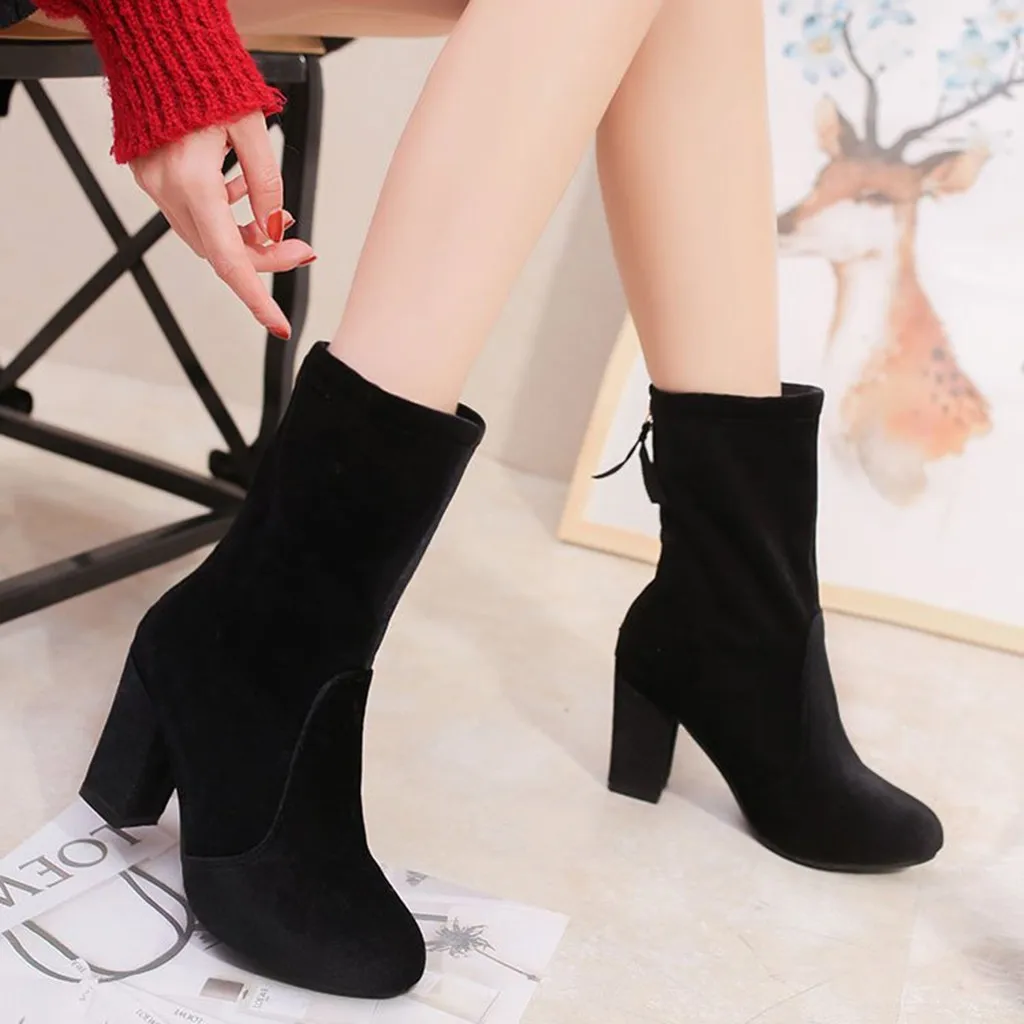 Женские ботильоны на толстом каблуке JAYCOSIN черные зимние ботинки молнии botas mujer