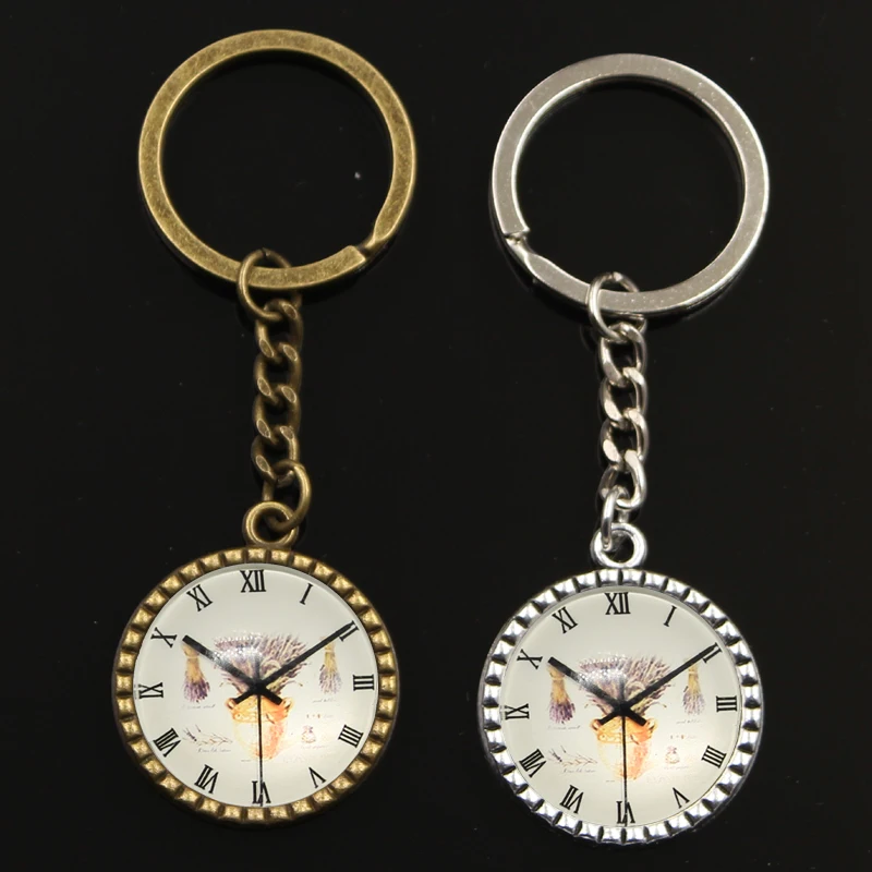 

New Keychain Jewelry with Silver Plated vintage clock pocket watches Glass Cabochon Car Accessories Keychain Ring for Unisex