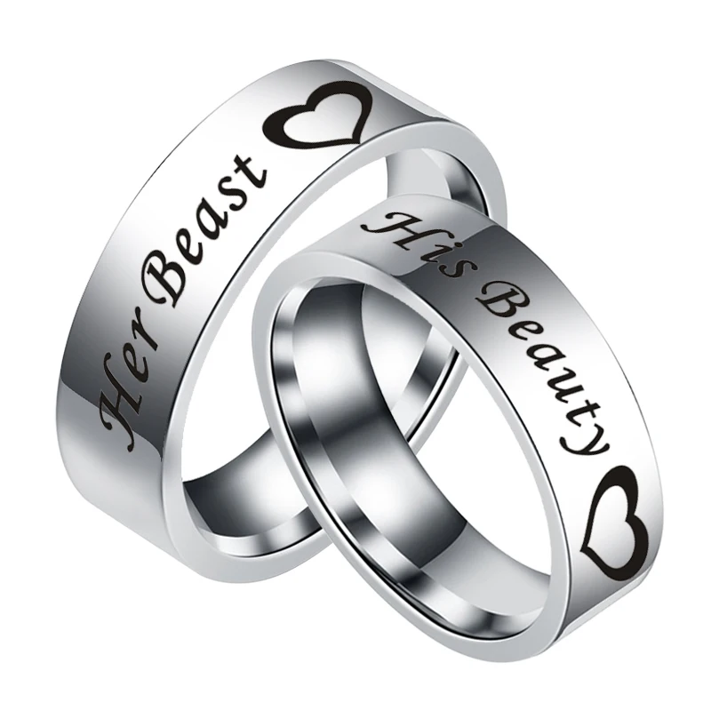 

New Fashion Romance Titanium Steel Couple Ring Beauty Beast Anniversary Engagement Valentine's Day Accessories Gift