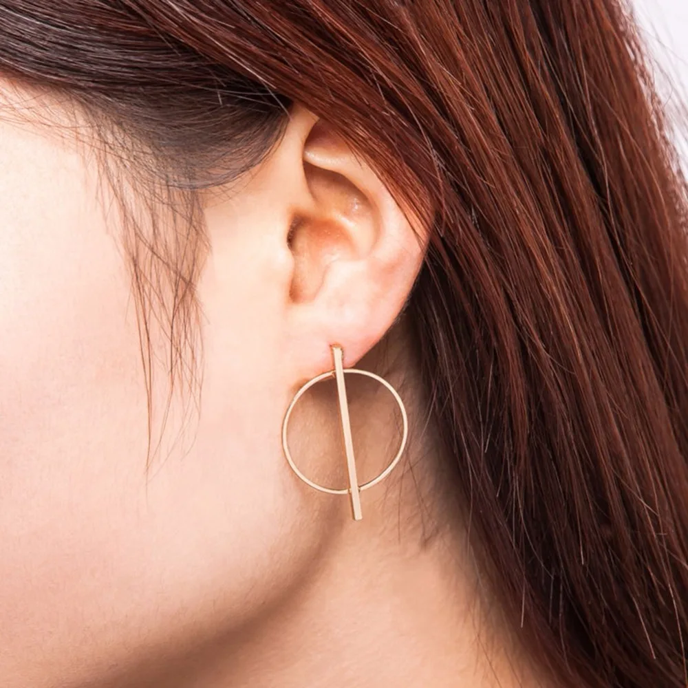 PINKSEE Delicate Large Circle Geometric Ear Stud Earrings Gold Silver