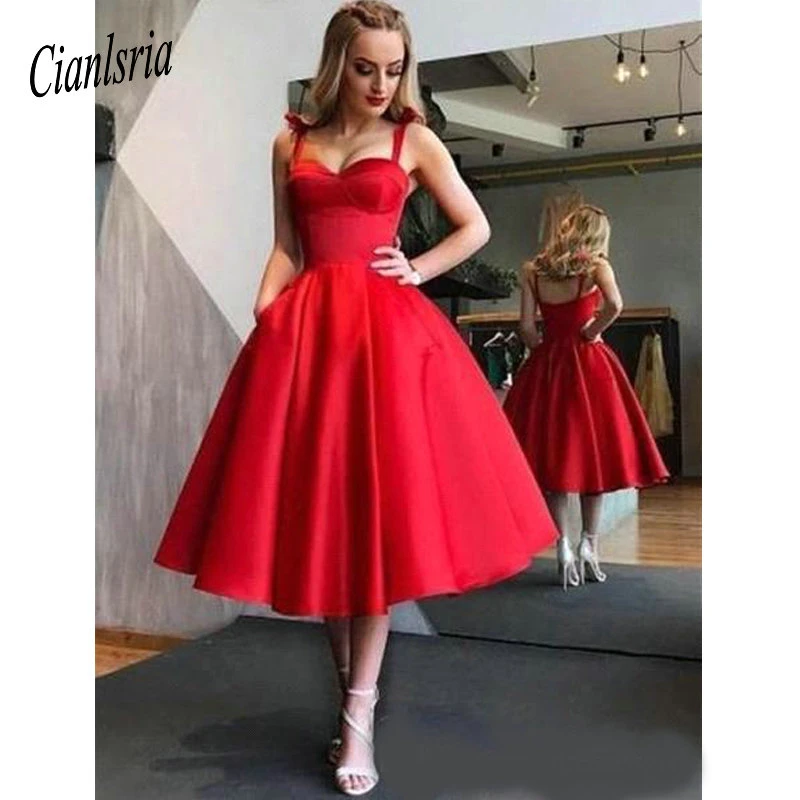 Vestidos Rojos bonitos de regreso a casa para vestido fiesta de con escote Corazón y longitud hasta el té, vestido de cóctel|Vestidos de graduación| - AliExpress