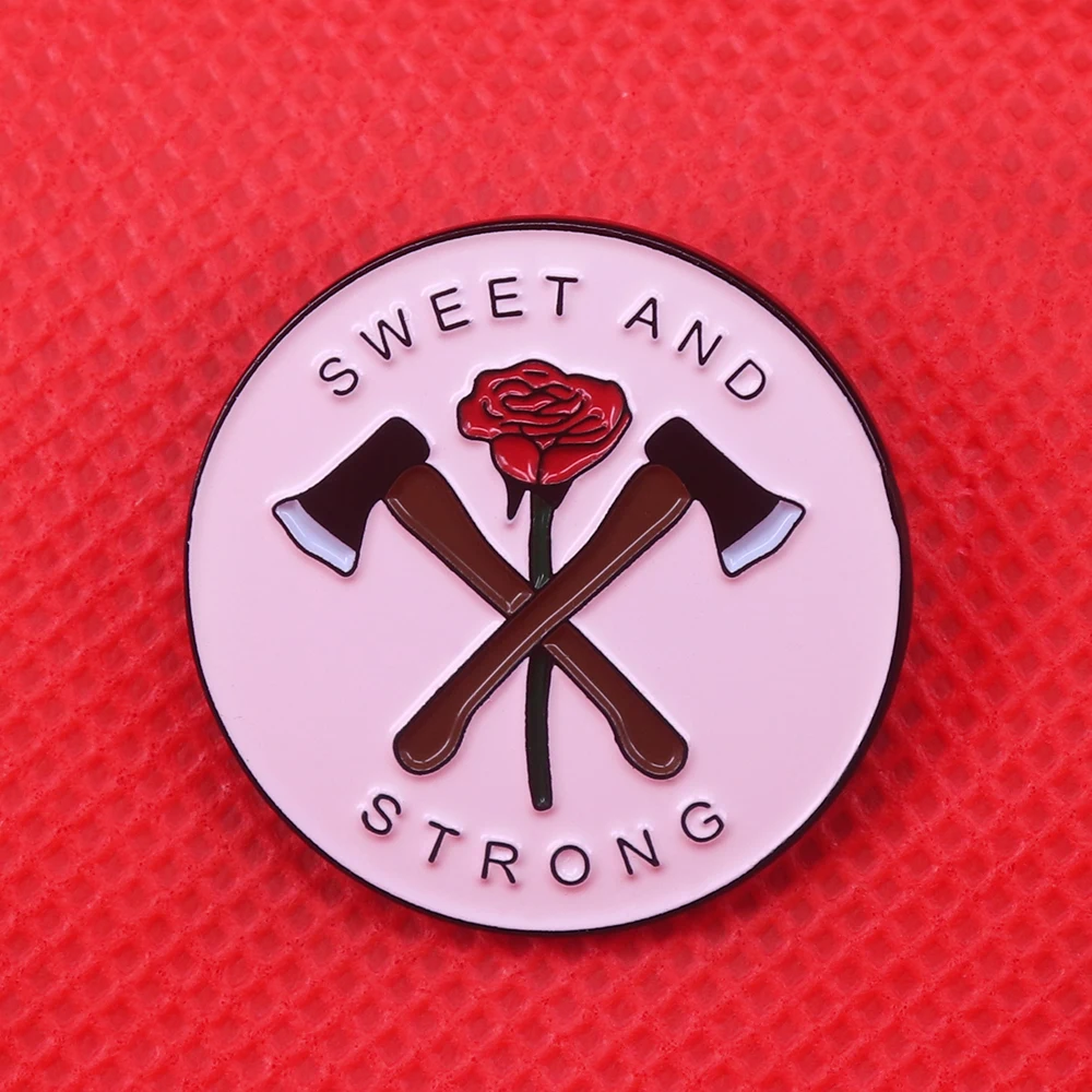 

Sweet and strong axe rose pin girl power brooch flower ladies badge feminist pins art jewelry women shirt jackets accessories