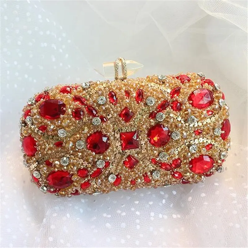 

Luxury Diamond Crystal Evening Bag Handmade Wedding Party Banquet Handbag Purse Bridal Bling Rhinestones Clutch With Chain Bolso