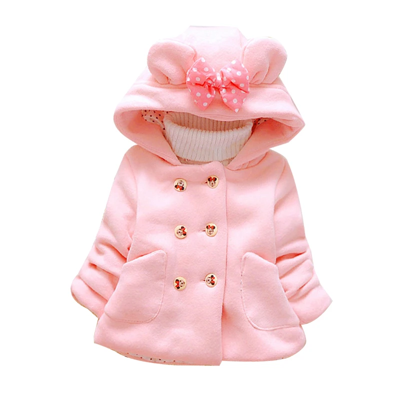 

Autumn Baby Parka Plus Thick Velvet Baby Girls Snow Wear Infant Girls Outerwear Coat Double-breasted Bow Toddler Girls Clothing