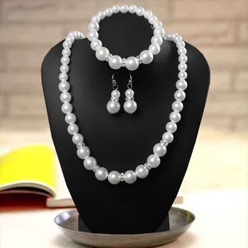 

2019 Bridal Jewelry Sets Simulated-Pearl Necklace Bracelet Earrings Women Jewelries Sets Wholesale Parure Bijoux Femme Mariage