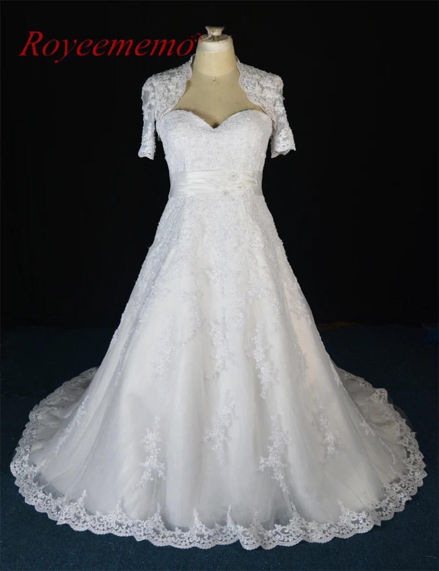 real image new lace plus size Wedding dress with jacket Vestido De