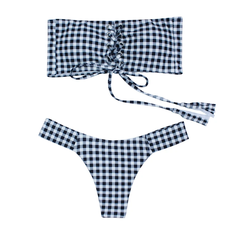 

Buttonhole Tie Lattice Tube Top Bandage Bikini Women 2019 Strapless Swimwear Bellyband Thong Split Swimsuit Brazilian Bikini