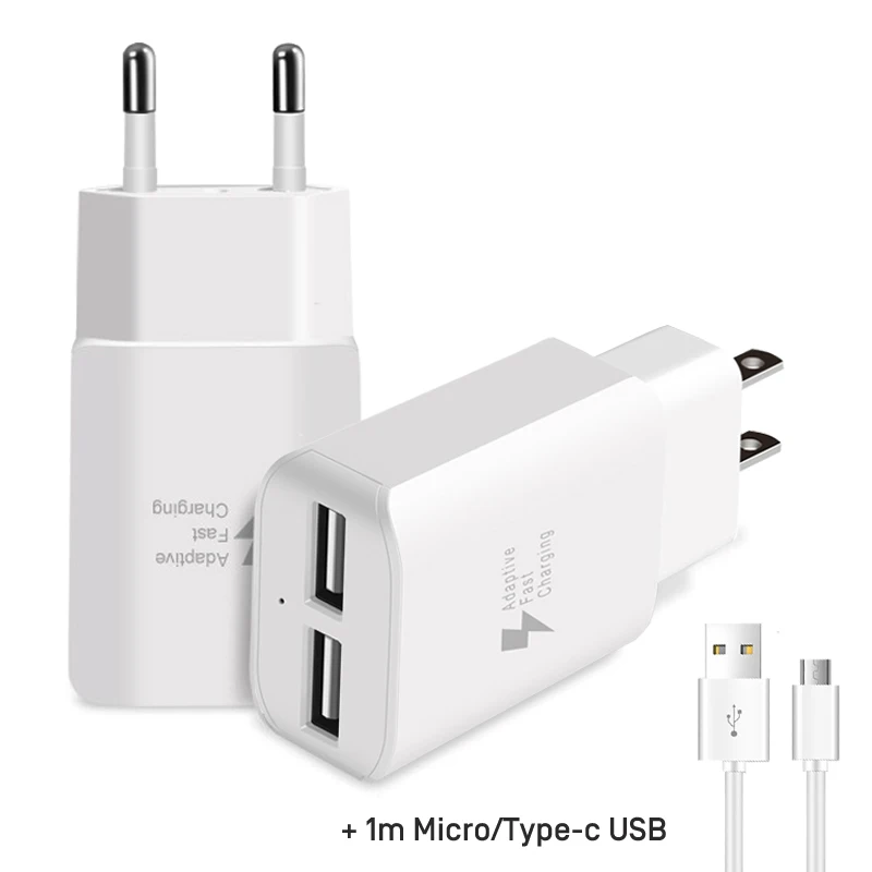 

EU US Dual USB Fast Charger Cable 2 Port Charging Plug for Samsung s8 s9 note 9 Standard Quick Charge USB Cables with Adapter