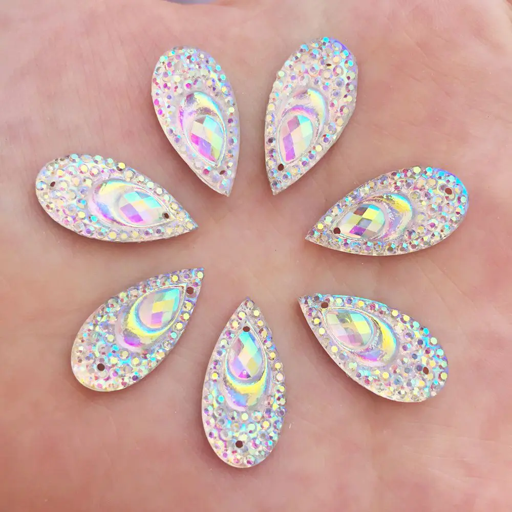 

Hot 40pcs 10mm*20mm AB Drop Resin Peacock Eye Flatback Rhinestone Wedding Diy Buttons 2 Hole Fashion Clothing Accessories K832