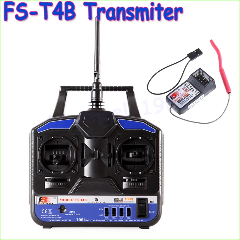

Wholesae 1pcs Original High Quality 2.4G Flysky FS-T4B 4CH Radio Model RC Transmitter & Receiver Heli/Airplane