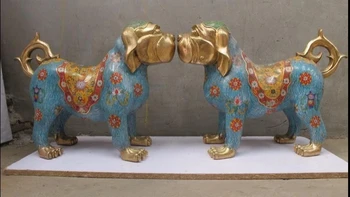 

WBY 001429 China Regius 100% Pure Bronze Gild cloisonne Shar Pei Dog hound Animal statue