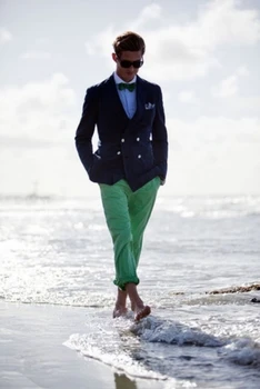 

2016 Summer Navy Blazer Green Pants Men Suits For Beach Wedding Groom Wear Best Man Suit Bridegroom Tuxedos Jacket+Pants+Tie