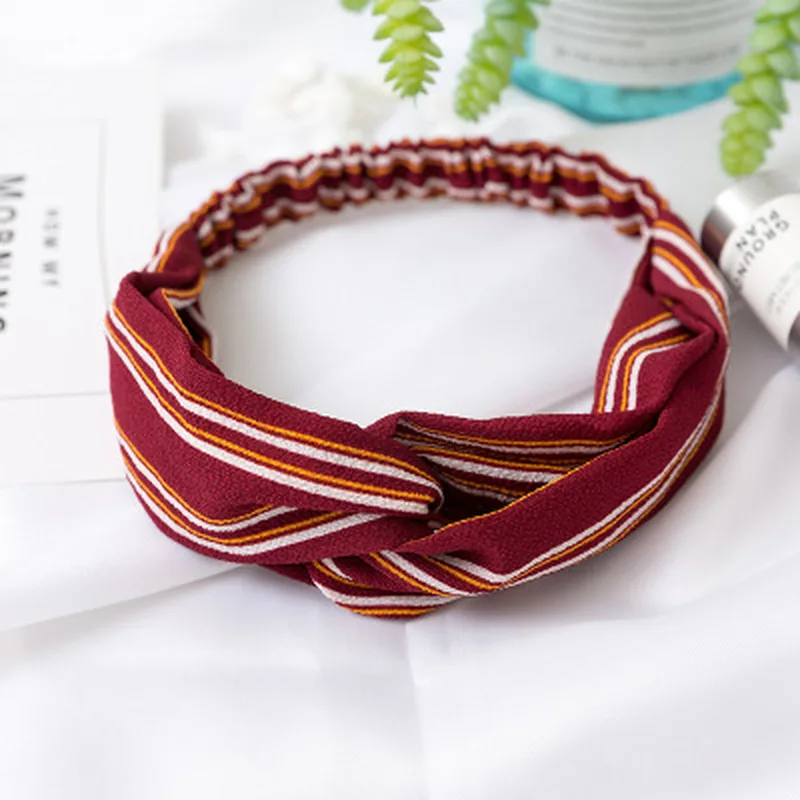

1PC Striped Hats Women Rabbit Ear Hair Accessories Lady Knotted Bow Headband flower Floral Patterns Bandanas Elastic Head Wrap