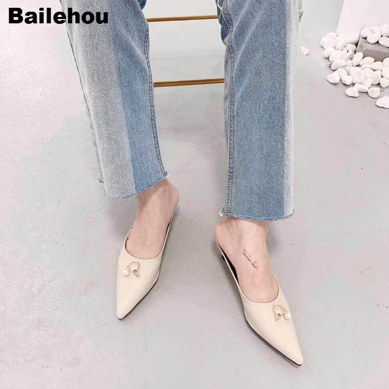 Bailehou/2019 г. весенние женские тапочки Брендовая обувь с пряжкой на каблуке рюмочка